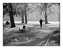 jogger and bench, Ostpark, Frankfurt